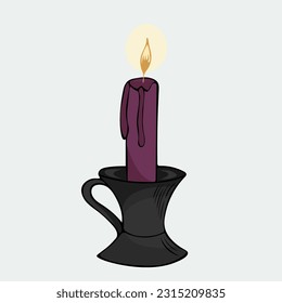 Vector illustration of a hand-drawn burning purple candle in a black candlestick