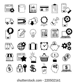 Vector illustration of hand-drawn business icons.