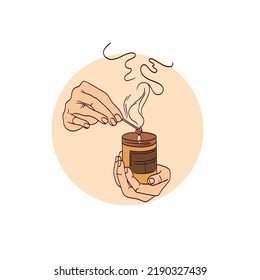 vector illustration hand-drawn candle. Rest relaxation, home comfort, concept of zen and harmony.