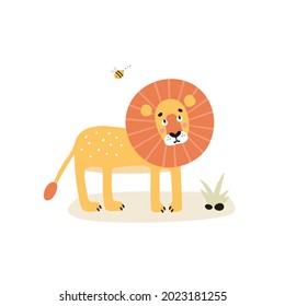 vector illustration of hand-drawn cartoon character animal lion, Abstract doodle elements isolated on white. Cute safari animal, wild cat with mane.