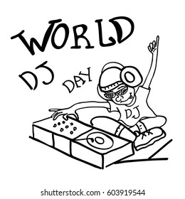 Vector illustration with hand-drawn cartoon DJ for your design