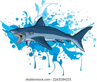 Vector illustration of hand-drawn cartoon shark and typography .