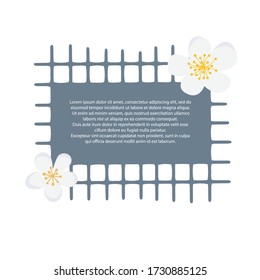 Vector illustration of a hand-drawn Chinese Camellia sinensis on a white background. Beautiful flowering plant. A drawn template with a text space. Design element for greeting cards.
