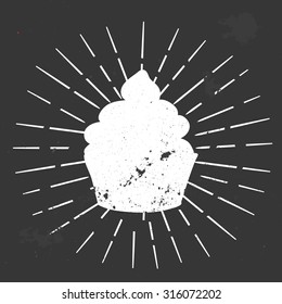 Vector illustration, hand-drawn cool grunge cupcake background