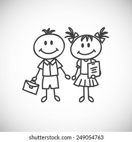 Vector illustration of hand-drawn couple. Back to school.