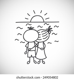 Vector illustration of hand-drawn couple who is looking at the sunset