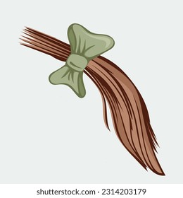 Vector illustration of hand-drawn curl cloak hair with a green bow