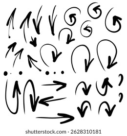 Vektorgrafik mit handgezeichneten und gekrümmten Pfeilen, Handschrift.