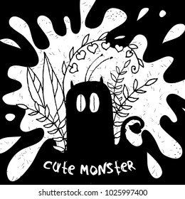 Vector illustration of hand-drawn cute cartoon monster.