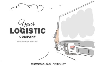 Vector illustration: Hand-drawn delivery truck on the way with space for text