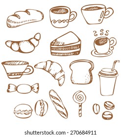 Vector illustration of   hand-drawn dessert and coffee cup