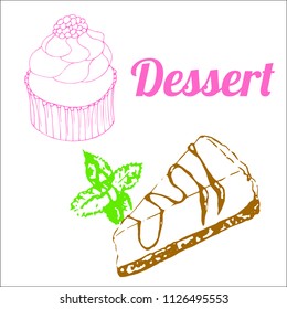 Vector illustration of hand-drawn desserts, cookies, cheesecake, cake