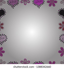 Vector illustration. Hand-drawn doodle frames.Illustration in violet, pink and white colors.
