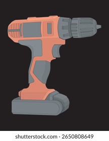 Vector illustration of a hand-drawn electric drill in side view, rendered in clean line art style. Ideal for use in construction guides, power tool manuals, home improvement visuals, workshop layouts.