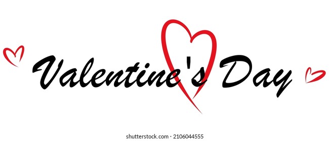 Vector illustration. Hand-drawn elegant modern brush with the inscription Happy Valentines Day on the background of hearts