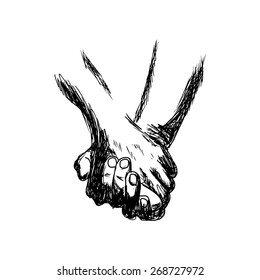 vector illustration handdrawn of female and a male person holding hands