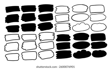 Vector illustration of hand-drawn highlight marks, text frames, and doodle boxes. Great for notes and design.