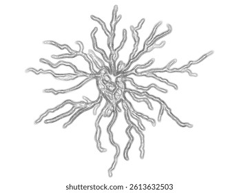 Vector illustration of hand-drawn human heart with roots on a light background. Heart shaped root