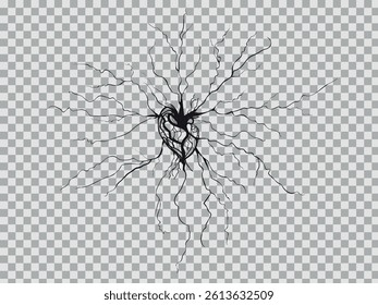 Vector illustration of hand-drawn human heart with roots on a light background. Heart shaped root