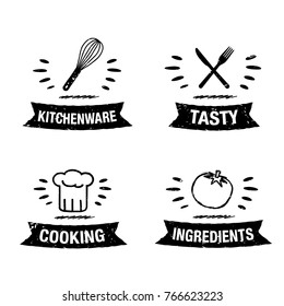 vector illustration handdrawn kitchen icon set with title