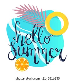 Ilustración del vector: Composición de cartas hechas a mano Hola Summer. Diseño caligráfico manuscrito.