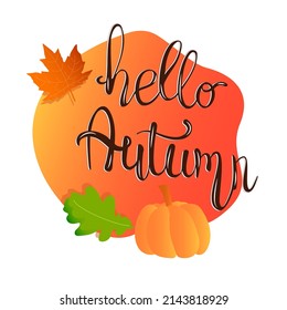 Vector illustration: Hand-drawn letter composition Hello Autumn. Handwritten calligraphy design.