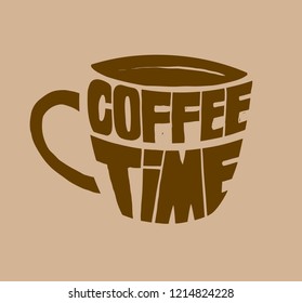 Vector illustration with hand-drawn lettering. coffee time . Calligraphy style Coffee shop promotion motivation. Graphic design lifestyle lettering. Vector isolated typography design.