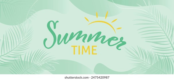 Vektorillustration: Handgezeichnete Schriftkomposition von Hello Summer mit Doodle Sun. Handgeschriebenes Kalligrafie-Design.