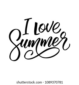 Vector illustration with hand-drawn lettering. "I love summer" inscription for prints and posters,  invitation and greeting cards