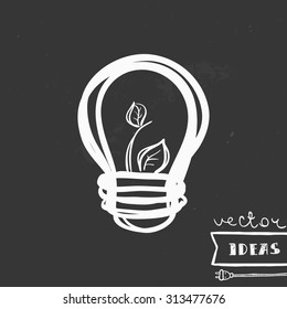 Vector illustration of a hand-drawn light bulb isolated on black, ideas, creative process and ecology concept art