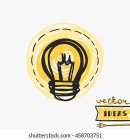 Vector illustration of a hand-drawn light bulb isolated on black, ideas and creative process concept art