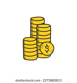 Vector Illustration: Hand-Drawn Money Coin Stack Doodle for Finance Success