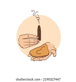 vector illustration hand-drawn palo santo. Rest relaxation, home comfort, concept of zen and harmony.