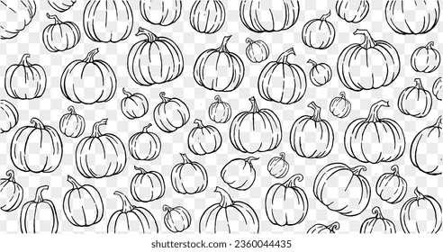 Vector illustration of a hand-drawn pumpkin in a brush-style, isolated on a transparent PNG background. Perfect for Halloween party backgrounds, poster templates, brochures, online ads.