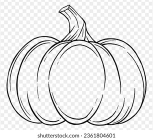 Vector illustration of a hand-drawn pumpkin in a brush-style, isolated on a transparent PNG background. Perfect for Halloween party backgrounds, poster templates, brochures, online ads.