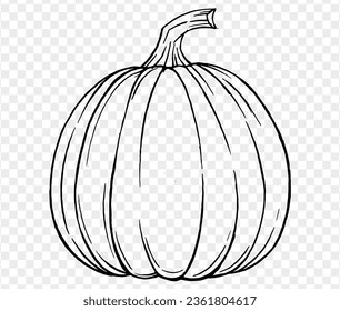 Vector illustration of a hand-drawn pumpkin in a brush-style, isolated on a transparent PNG background. Perfect for Halloween party backgrounds, poster templates, brochures, online ads.