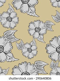 vector illustration. hand-drawn. seamless abstract flowers pattern.
