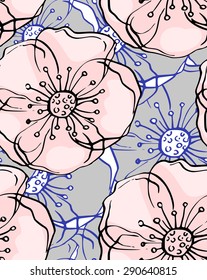 vector illustration. hand-drawn. seamless abstract flowers pattern.