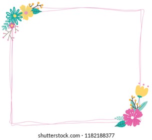 Vector illustration of hand-drawn shape frames decorated with colorful flowers and leaves