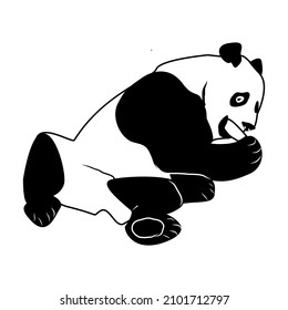 Vector illustration of a hand-drawn sitting panda bear. Black and white linear panda icon in doodle style