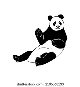 Ilustración vectorial de un oso panda sentado a mano. Icono de panda lineal en blanco y negro en estilo doodle