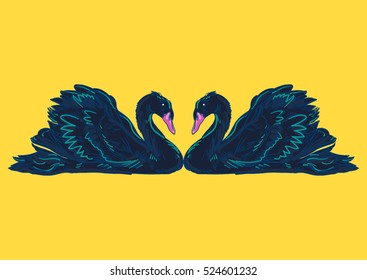 Vector illustration with handdrawn Swan