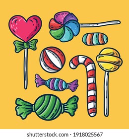 Ilustración del vector conjunto de dulces dibujados a mano