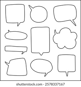 A vector illustration of hand-drawn transparent speech bubbles in various shapes. Perfect for comics, chats, infographics, and all kind designs. Easy to edit and ideal for graphic designers.