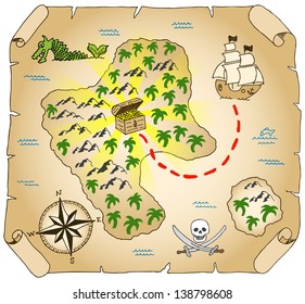 vector illustration of a hand-drawn treasure map