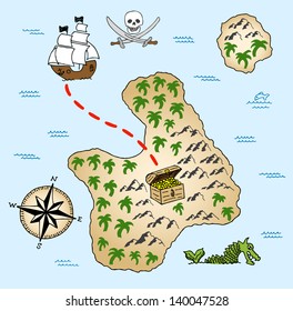 vector illustration of a hand-drawn treasure map