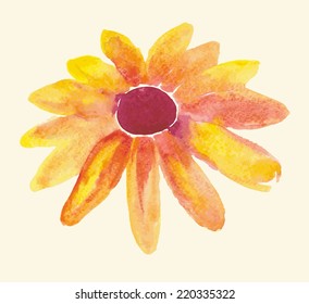 vector illustration of a hand-drawn watercolor daisy