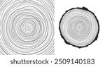 Vector illustration of a hand-drawn, wavy concentric tree ring pattern with an editable stroke, created from a sliced tree trunk with a ripple ring line pattern shape in organic wood