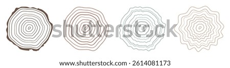 Vector illustration of a hand-drawn, wavy concentric tree ring pattern with an editable stroke, created from a sliced tree trunk with a ripple ring line pattern shape in organic wood