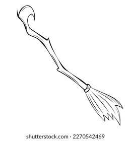 Vector illustration of a hand-drawn witchs broom. Illustration in the doodle style.